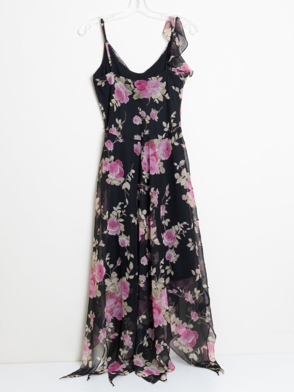 Vintage Dark Floral Beaded Cowl Maxi Dress Fairy Grunge Coquette - Picture 3 of 12